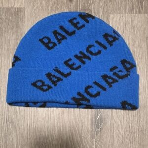 Balenciaga Blue All Over Logo Beanie Os
